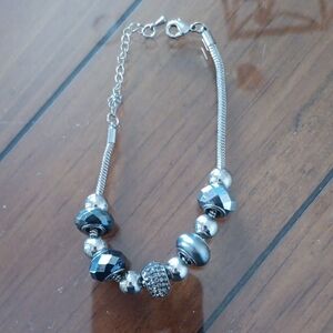 Elegant Silver and Black Beaded Bracelet 7 1/2inches, 9 1/2 With Extender